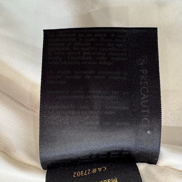 Mackage Petite Small (P/S) Ivory Herringbone Wool Coat Leather Trim Lined - Picture 10 of 14